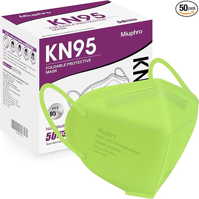 Miuphro KN95 Face Mask 50 Pack, Disposable Respirator Masks, 5 Layer Design Safety Mask for Protection, Ideal for Men and Women (Green)