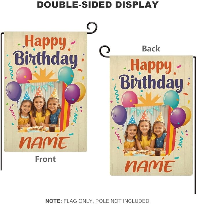 Custom Birthday Garden Flag for Outdoor Personalized Birthday Yard Flags Decor Customized Flag Add Your Own Picture/Text House Lawn Banner Double Sided Home Wall Decoration 12.5x18 28x40