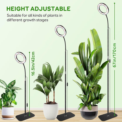One Head Grow Lights for Indoor Plant Full Spectrum, Plant Lights for Indoor Growing with 3/9/12 Timer, 5 Dimmable Levels, Height Adjustable 16.5''-68", Strong Base for Large Plants