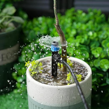 RedChili 25 Pieces Drip Emitters for 1/4" Drip Irrigation Tubing, Adjustable 360 Degree Vortex Drip Emitters with Stake 360° Full Circle Umbrella Shape Pattern Garden Irrigation Micro Drippers