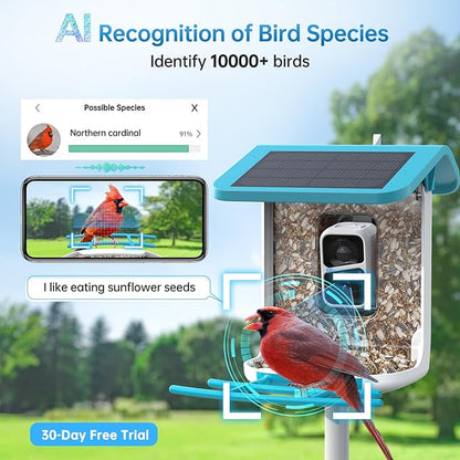 SMONET Bird Feeder with Camera B300: Smart Birdhouse Camera AI Recognition Solar Powered,Outdoor Wireless WiFi Birdfeeder Watching Live Video,Funny Birthday Gifts for Mom Mother Grandma Daughter