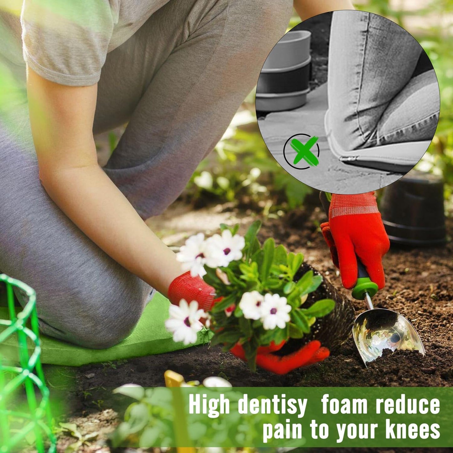 Thick Kneeling Pad 2 Pack, Waterproof, Comfortable Garden Kneeling Pads Stain Resistant, Multi-Functional Kneeler Pad for Gardening, Baby Bath, Yoga, Praying and Exercise (Green)