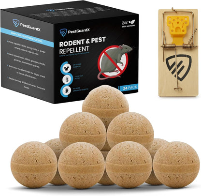 Rodent Repellent Balls – 24-Pack + 1 Trap – Powerful Natural Pest Control for Mice, Rats, Squirrels – Long-Lasting Indoor Protection, Child & Pet Safe