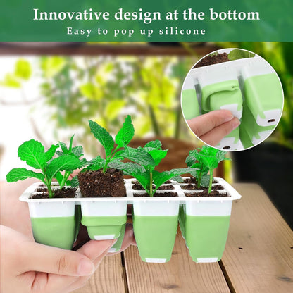 Seed Starter Tray with Grow Light, 48 Cells Indoor Seed Starter Kit, Flexible Silicone Seedling Starter Trays, Germination Tray Kit with Humidity Dome & Lids(4in Height), Reusable & Dishwasher Safe