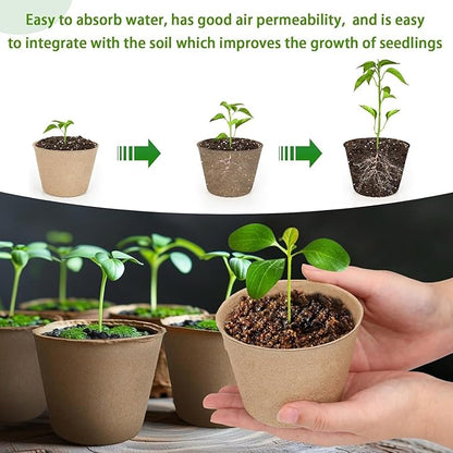 Augshy 3.15 Inch Peat Pots, 80 Pack Seed Starter Nursery Pots Round Plant Seedling with Drainage Holes for Garden Nursery Kits Seedlings Seed Starting Tray with 80 Plant Labels