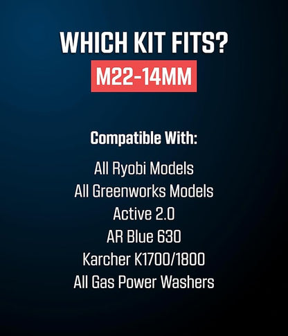 McKillans® M22-14mm Pressure Washer Quick Connect Kit, M22-14mm to 3/8" Male Female Quick Disconnect Kit for Power Washer (Stainless Steel)