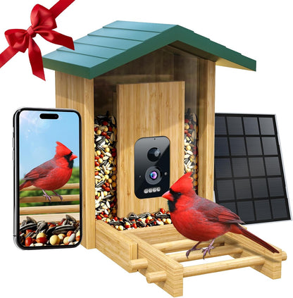Smart Bird Feeder with Camera Solar-Powered, 5MP AI Identifies Birds 12000+, Color Night Vision, Auto Capture Bird & Motion Detection for Watching, Waterproof Birdfeeders for Outdoors, Garden