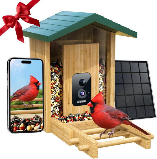 Smart Bird Feeder with Camera Solar-Powered, 5MP AI Identifies Birds 12000+, Color Night Vision, Auto Capture Bird & Motion Detection for Watching, Waterproof Birdfeeders for Outdoors, Garden