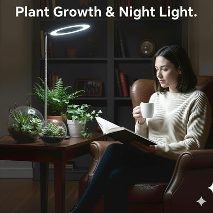 Desktop Grow Light, Height Adjustable Grow Lights for Indoor Plants Full Spectrum, 3 Lighting Mode, Halo Grow Light with Timer, Plant Lights for Indoor Growing (Black)