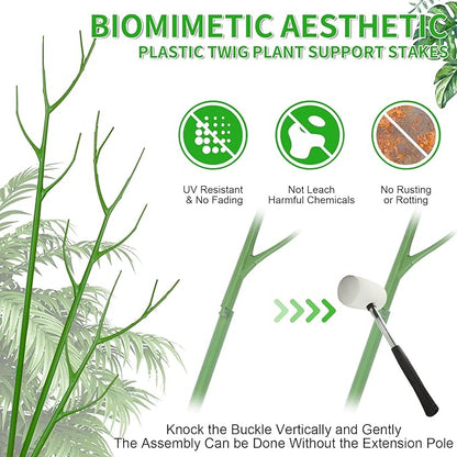 4 Pack 39.37" Detachable Twig Plant Support Stakes Set, Blends in to Plant, Branch Plant Sticks with Orchid Clips Twist Plant Ties, Twig Trellis for Indoor Outdoor Plants Potted Plants Flower