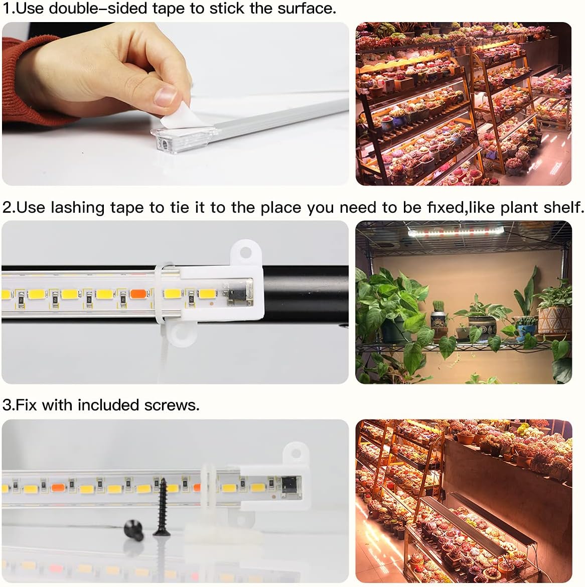 Grow Light Strips, LED 150-Bulb 3500K Dimmable Full Spectrum Plant Growing Lamp Bars for Indoor Plants Hydroponic Veg Succulent Seedling, Daisy-Chain Design