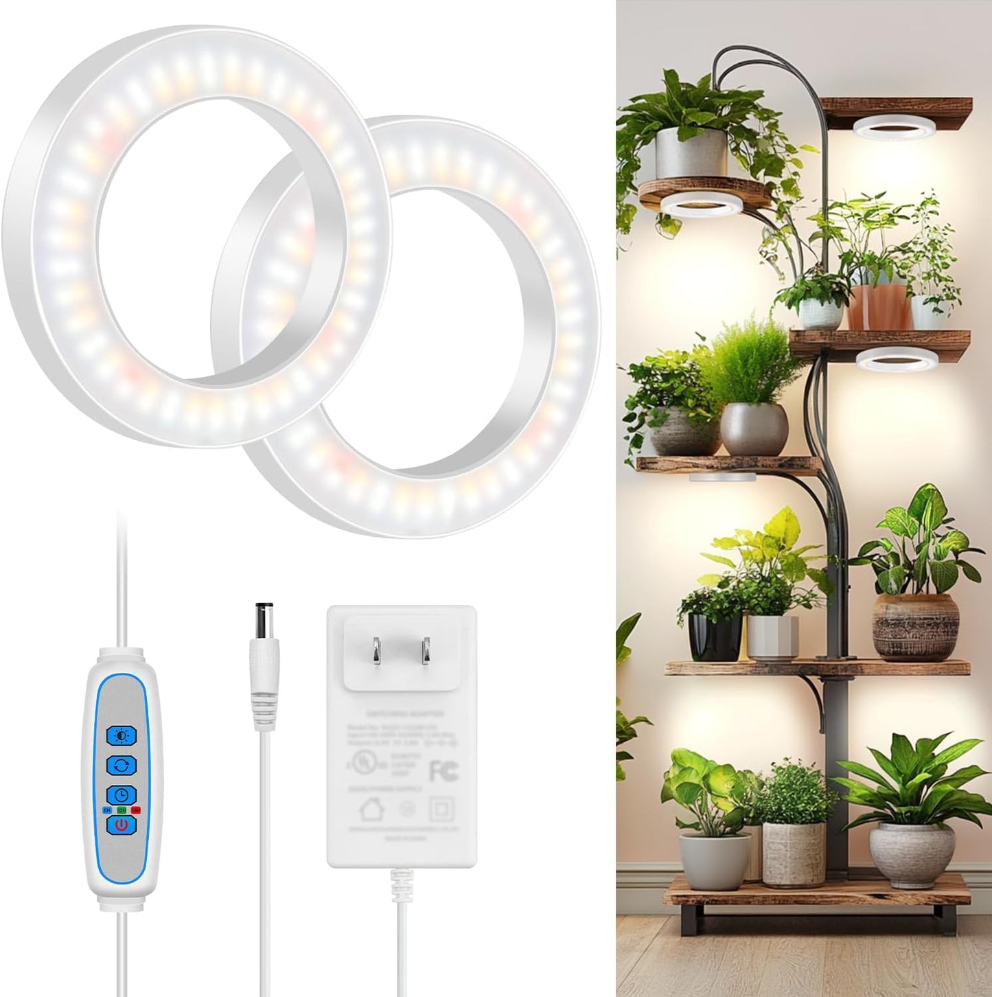 6" Ceiling Grow Lights for Indoor Plants, 168 LEDs Full Spectrum Grow Light, Halo Under Cabinet Plant Growing Lamp with 6/12/16H Auto Timer, 3 Spectrum Modes, 5 Brightness Levels (2-Head)