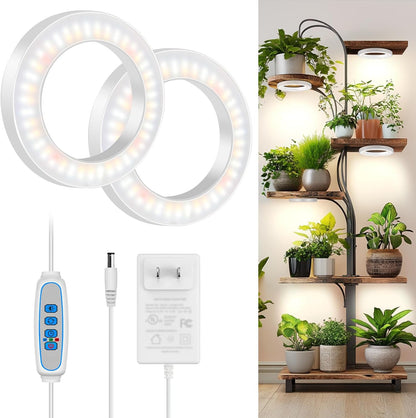 6" Ceiling Grow Lights for Indoor Plants, 168 LEDs Full Spectrum Grow Light, Halo Under Cabinet Plant Growing Lamp with 6/12/16H Auto Timer, 3 Spectrum Modes, 5 Brightness Levels (2-Head)