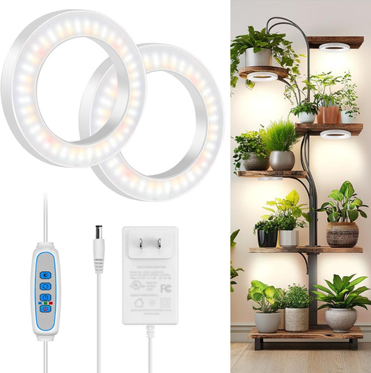 6" Ceiling Grow Lights for Indoor Plants, 168 LEDs Full Spectrum Grow Light, Halo Under Cabinet Plant Growing Lamp with 6/12/16H Auto Timer, 3 Spectrum Modes, 5 Brightness Levels (2-Head)