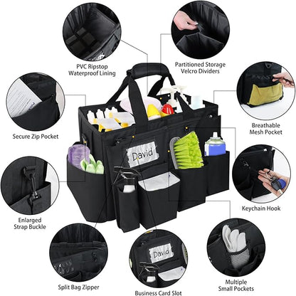 ZKOO Cleaning Bag Cleaning Caddy Organizer, Wearable Cleaning Caddy with Waist & Handles for Cleaning Tool Organizers, Extra-Large Cleaning Caddy Bag Adjustable Compartments for Housekeeping,Gardening