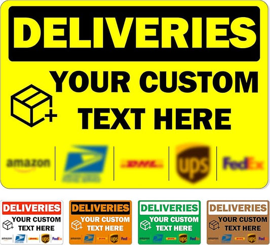 Custom Metal Delivery Sign for Packages, Waterproof Personalized Leave Packages Sign for Home, Leave Your Delivery Instruction on Signage (Warning style, 14"x10")