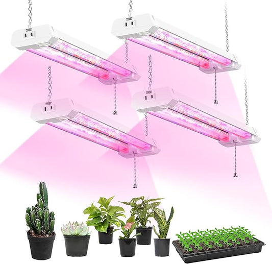 Hlite 4 Pack 16inch Adjustable Full Spectrum Plant Growing Lamps- Linkable Grow Lights for Indoor Plants Plug and Hanging Design with On/Off Switch Hanging Grow Light from Seedling to Flowering,White