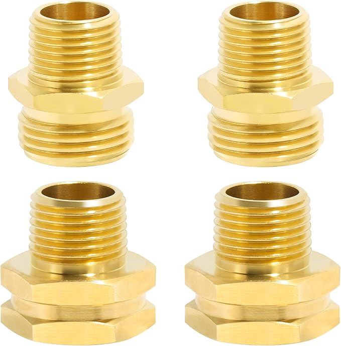 TAROSE 4 Pack Brass Garden Hose Adapter, Male to Male Hose Adapter Connector, GHT to NPT Adapter Hose Fitting,Brass Garden Hose to Pipe Fittings Connect