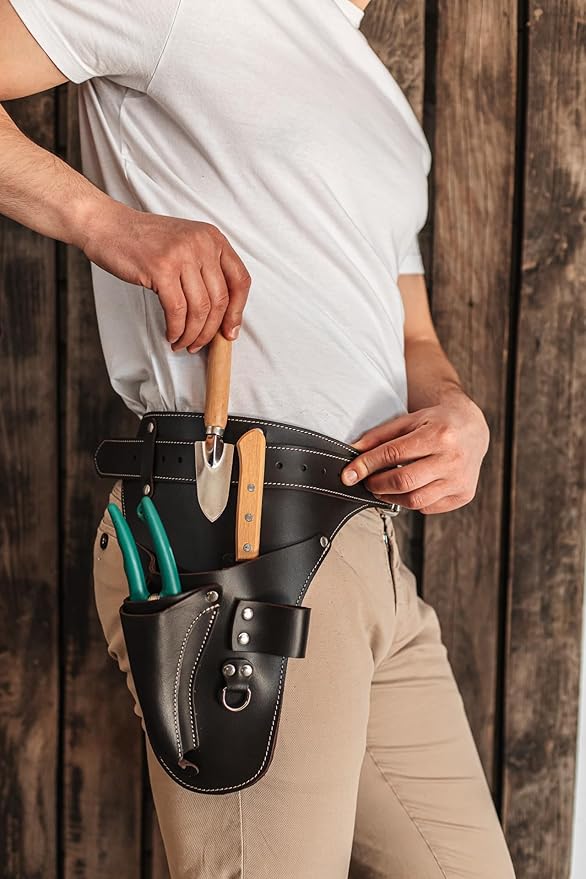 Garden Florist Tool Belt for Men | Leather Tool Belt for Women | Handmade Belt for Gardener, Electrician, and Carpenter | Leather Florist Belt (Brown CrazyHorse) (Dark brown Full grain, one size)