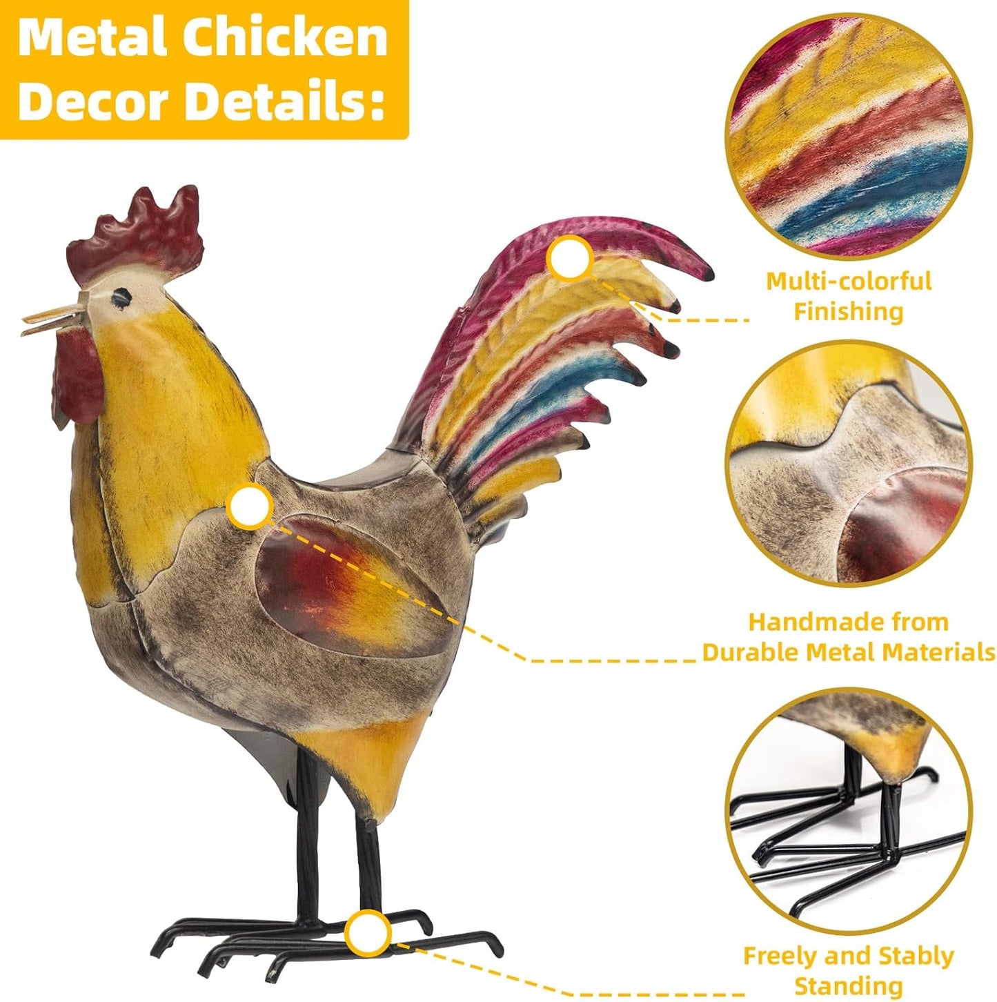 Set of 2 Metal Chicken Decor, Farmhouse Metal Rooster, Garden Chicken Statue, Hen and Rooster Ornaments Yard Art for Backyard Patio Lawn Decorations