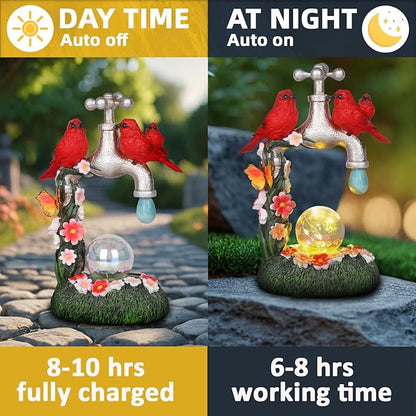 Red Cardinal Bird Statue with LED Ball Light 8.6"Resin Caidinal Figurine Outdoor Waterproof Solar Statues for Yard and Garden Unique Housewarming Birthday Outdoor Gifts for Women Mom Wife Girlfriend