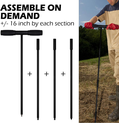 Sfcddtlg 64 Inch Metal Ground Soil Probe Rod - Adjustable Soil Sample Probe - T-Handle Septic Tank Locator for Tile Probing, Soil Compaction, Locating Underground Pipes, Landscaping, Gardening
