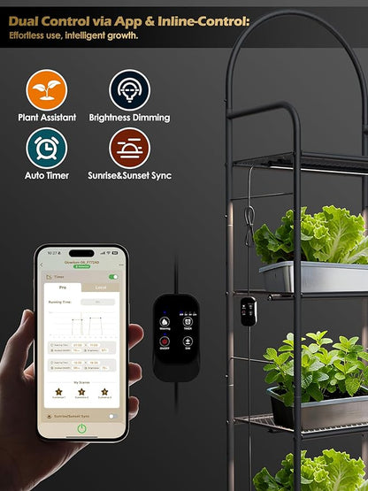 Smart Grow Light for Indoor Plants,3500K Full Spectrum LED Plant Light Strips with 3/9/12H Auto Timer,Stepless Dimming,Modular Design，Plug and Play (Black, 6 Pack 48W)