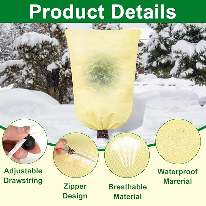 2 Packs Plant Covers for Winter 200x240cm, Shrub Covers for Winter, Plant Cover Freeze Protection, Cold Frost Protection Cover with Zipper Drawstring(80gsm)