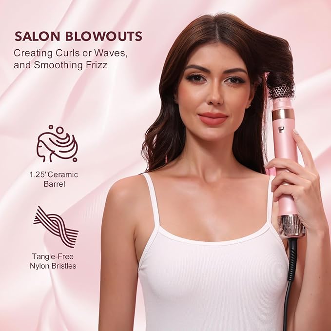 StyleVibe 8-in-1 Air Styler, Hair Dryer & Blow Dryer Brush with Auto Wrap Curl L/R, Fast Drying, Smooth Blowouts, Root-Lift Volume, No Heat Damage Frizz-Free Thermal Brush with Travel Bag
