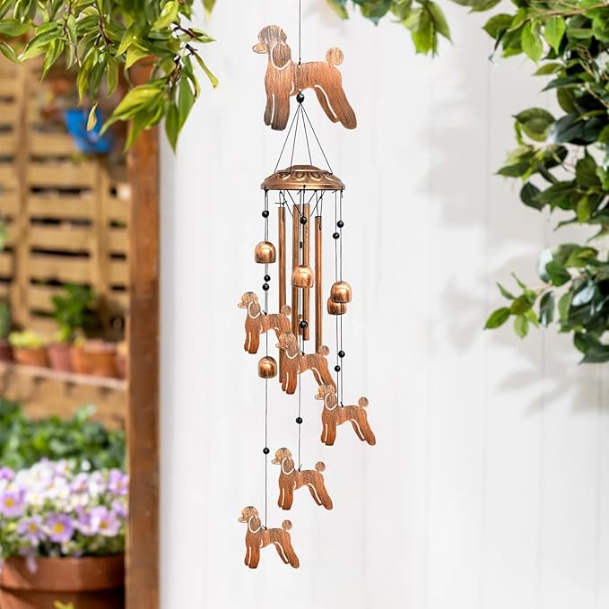 Poodle Wind Chimes for Outside, Metal Windchimes Outdoors Birthday Gifts for Women Memorial Sympathy Wind Chimes for Patio Garden Yard
