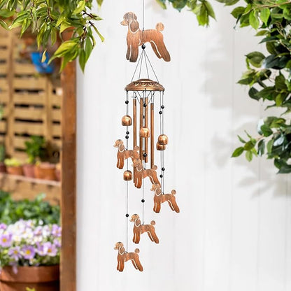 Poodle Wind Chimes for Outside, Metal Windchimes Outdoors Birthday Gifts for Women Memorial Sympathy Wind Chimes for Patio Garden Yard