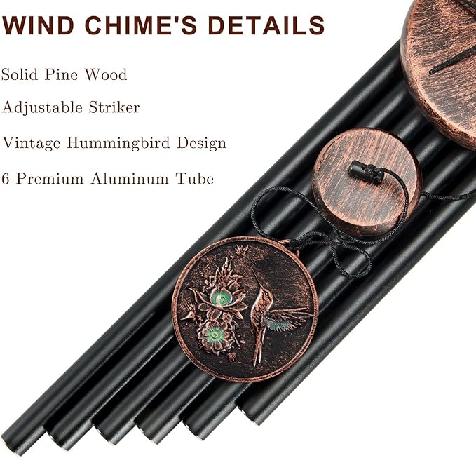 Wind Chimes for Outside, Vintage Hummingbird Deep Tone Wind Chime Outdoor Clearance, Patio Porch Balcony Decoration, Garden Hanging Decor Gifts for Women Mom Grandma (32" Hummingbird)