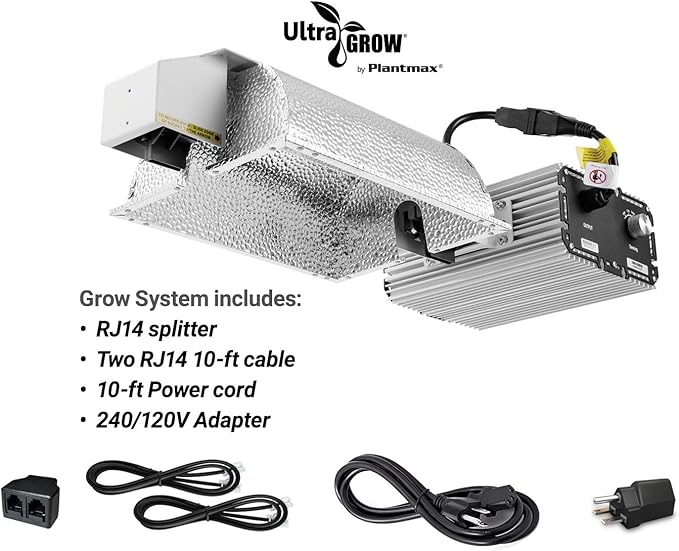 UltraGrow – Classic 1000W DE Double Ended HID Grow Light System with HID Bulb, Dimmable Ballast for Indoor Growing (Classic Controller & HPS)