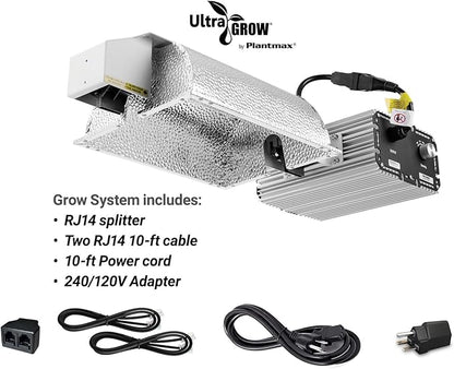 UltraGrow – Classic 1000W DE Double Ended HID Grow Light System with HID Bulb, Dimmable Ballast for Indoor Growing (Classic Controller & HPS)