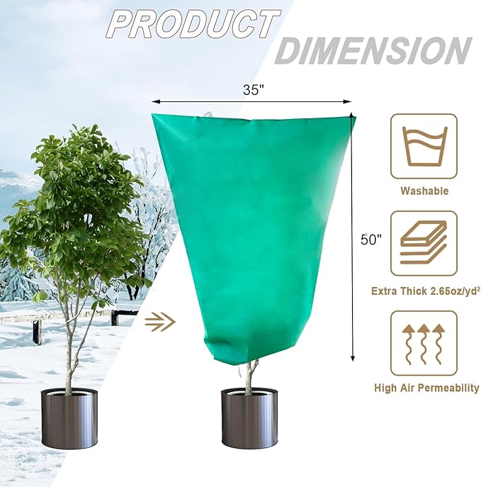 Plant Covers Freeze Protection – 35" × 50" Reusable Plant Protector Bag with Drawstring and Zipper for Plants Trees Shrub, Frost Jacket Warm Blanket for Freeze Frost Protection Season Extension
