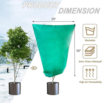 Plant Covers Freeze Protection – 35" × 50" Reusable Plant Protector Bag with Drawstring and Zipper for Plants Trees Shrub, Frost Jacket Warm Blanket for Freeze Frost Protection Season Extension