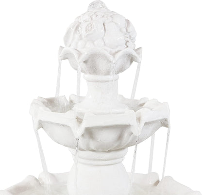 Sunnydaze 52-Inch 3-Tier Outdoor Water Fountain with Fruit Top - Large Outdoor Water Feature for Garden, Patio, Yard or Balcony - White