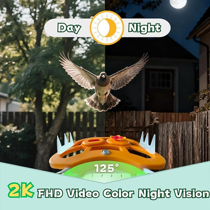 Smart Bird Feeder with Camera, 2.4GHz WiFi Watching Camera Bird Feeders for Outdoors Solar Powered, AI Identify 11,000 Birds Species, Instant Arrival Alerts, Auto Capture 2K HD Live Videos
