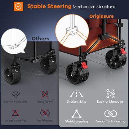 48" L Collapsible Wagon Cart Foldable, 560lbs Weight Capacity 300L Heavy Duty Folding Beach Wagons with Big All-Terrain Wheels, Utility Carts for Groceries, Shopping, Camping, Sports - Red