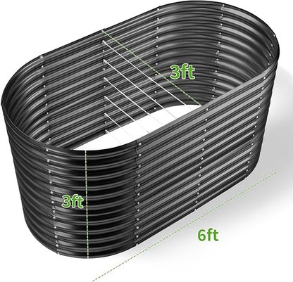 Land Guard 6x3x3ft Oval Galvanized Raised Garden Beds, Large-Capacity Metal Planter Box Outdoor, Durable Deep Raised Garden Bed 3ft Tall, Raised Beds for Gardening Vegetables, Dark Grey