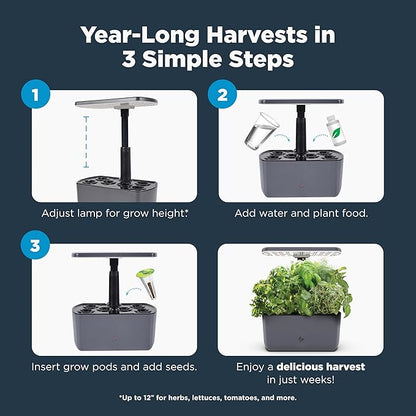 AeroGarden Harvest 2.0, Indoor Garden Hydroponic System with LED Grow Light, Holds up to 6 AeroGarden Pods, Charcoal