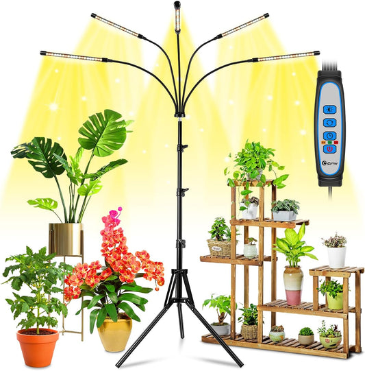 Wolezek Grow Lights for Indoor Plants Full Spectrum, LED Grow Light with Adjustable Stand and Sturdy Clip, 5-Heads Plant Grow Lights Indoor with Auto 6/12/16H Timer, 3 Light Modes, 5 Levels Dimmable