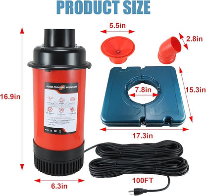 Goldlife Pond Fountain Aerator, F1-4 1HP 750W 110V PowerfuI Floating Pond Fountain Pump With 100 FT Power Cord, Outdoor Pond Aerating Fountains Cascade Pump for Small Large Ponds Lake Pond Jet System