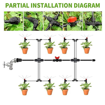 Upgraded Drip Irrigation System, 233FT Automatic Irrigation System, Watering Misting System for Greenhouse/Garden/Yard/Lawn, Micro Drip Irrigation Kit with 1/4 inch 1/2 inch Irrigation Tubing