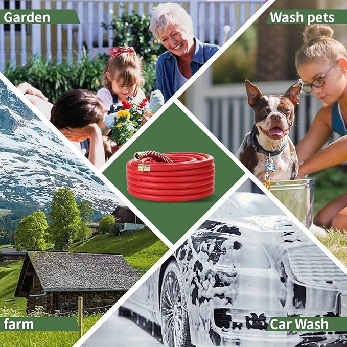 25FT 3/4 Heavy Duty Rubber Garden Hose - 200psi Working, 1000psi Burst - Hot/Cold Water - Five-Layered Braiding for Durability - Versatile for Gardening, Agriculture, Construction(Red)