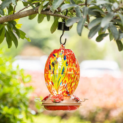 Muse Garden Glass Humming Bird Feeders for Outdoors - 27OZ Blown Glass Hummingbird Feeder - Unique Gift for Mom Bird Lovers Women, Outdoors Hanging Garden Decor, Includes Ant Moat & Brush, Red Phoenix