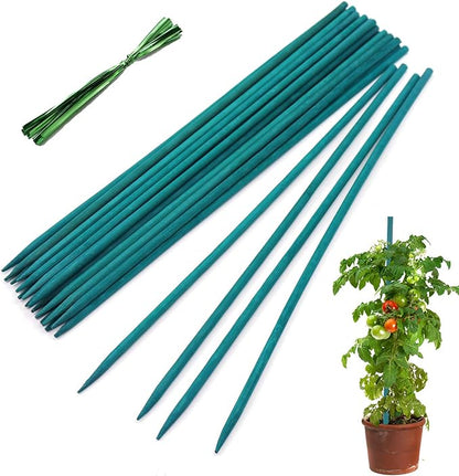 Garden Wood Plant Stakes Green Bamboo Sticks,HAINANSTRY Sturdy Floral Plant Support Stakes Wooden,Wooden Sign Posting Garden Sticks(25 Pack 15 Inches)