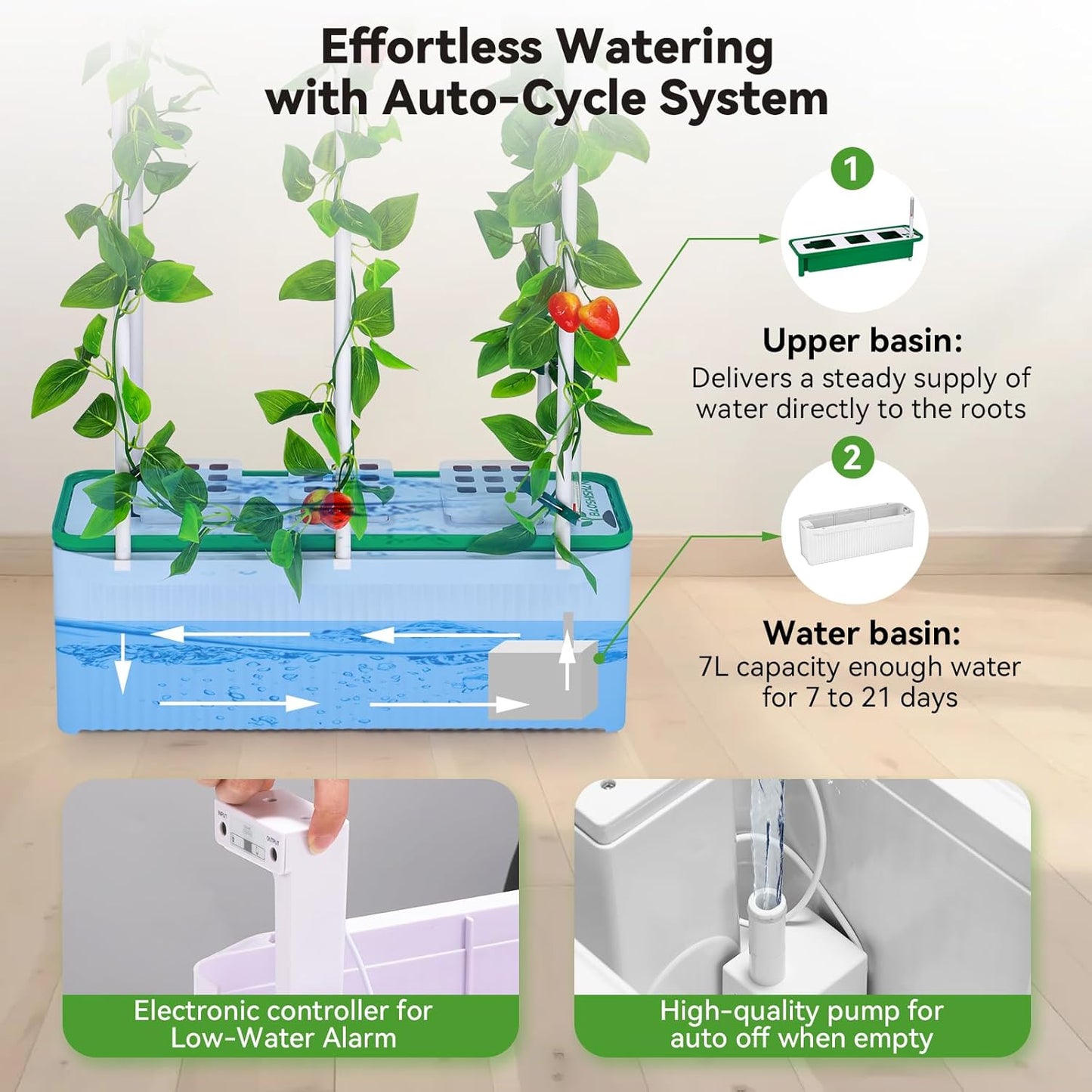 BAOSHISHAN Hydroponics Growing System, with Trellis 60" Height Adjust Indoor Gardening System, Pollinator&Vine Securing Clip, Hydroponic Tower for Tomato Pepper Cucumber Vines Plant