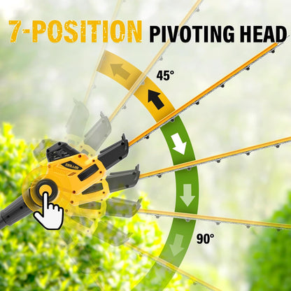 Pole Hedge Trimmer Cordless, 9-Feet Reach Power Hedge Trimmer with Extension Pole, MAX 20-inch, Multi-Angle, 2 * 2.0Ah Battery and Fast Charger Included