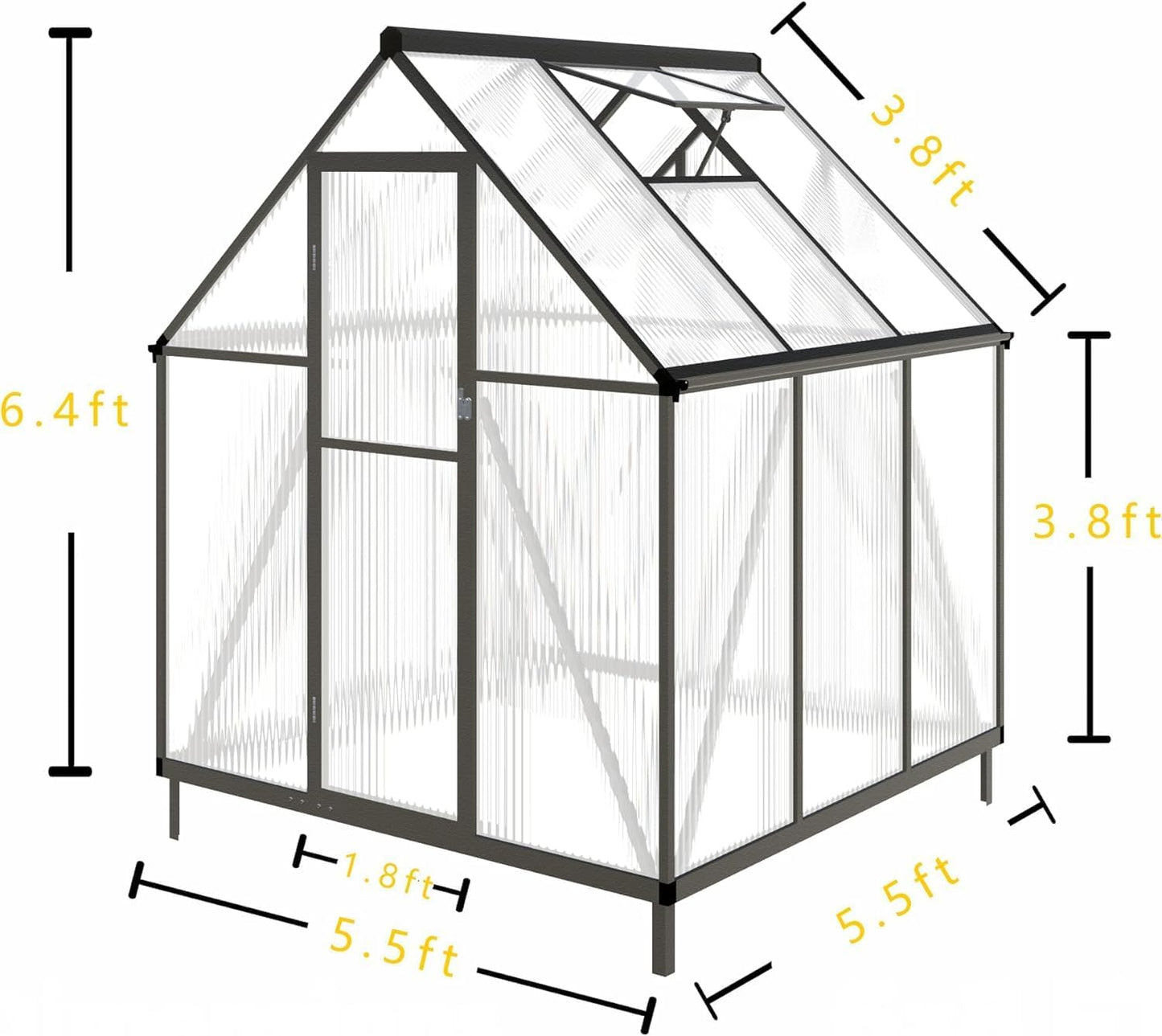 CQZY 6x6 FT Walk-in Greenhouse for Outside,Dark Gray